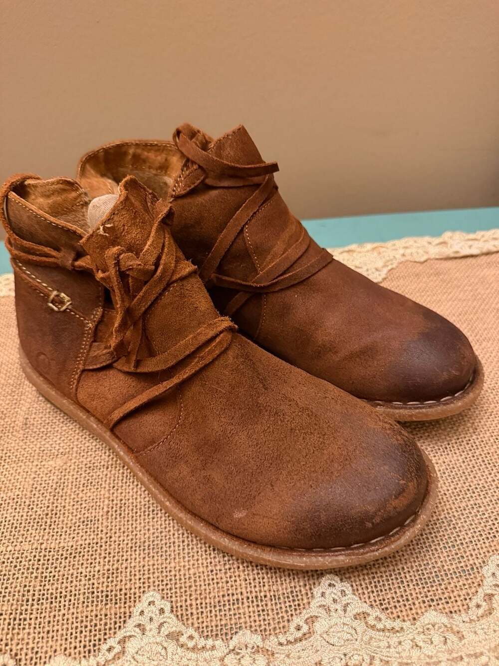 Born Tarkiln Brown Suede Leather Ankle Booties Size 7.5